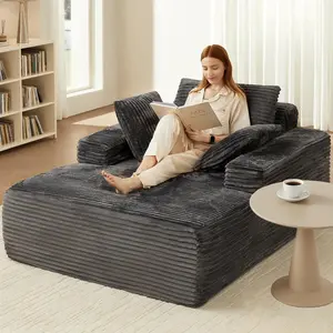 Oversized boneless couches Cloud Couch, 67" Oversized Sofa Bed with Pillows No Assembly Required, Deep Seat Corduroy Boneless Sleeper Couch for Living Room Bedroom, Modern Reading Chair, Black