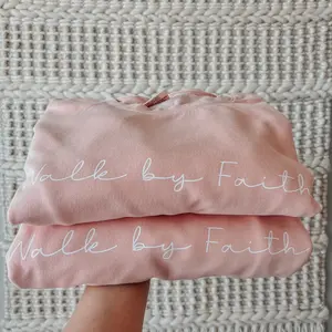 WALK BY FAITH Christian Sweatshirt | Trendy Peach Pink Christian Apparel | Cute Christian Sweatshirt | Faith based Christian Crewneck | Cotton Comfort
