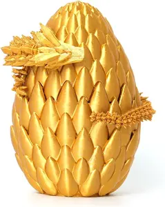 3D Printed Dragon Egg - Gold - Large 12 Flexible Crystal Dragon Inside, Flexible Desk Pet Figure, Animals Fidget Toy, Fantasy Graduation Gift for Kids, Teens & Dragon Lovers
