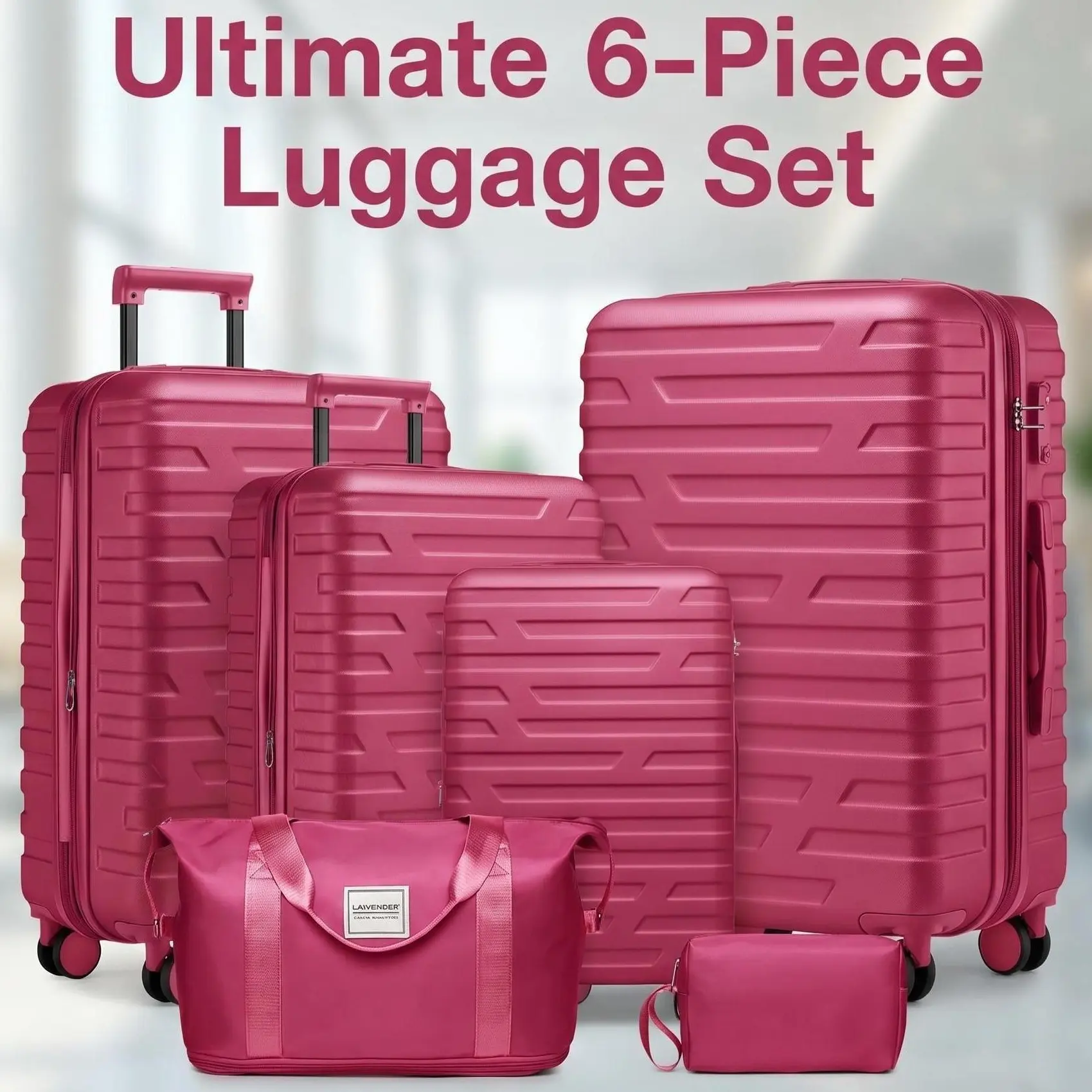 6-piece travel luggage set, expandable ABS hard shell luggage 18/20/24/28 inches+expandable luggage bag+toiletries bag, with 360 ° rotating wheels and TSA lock luggage set
