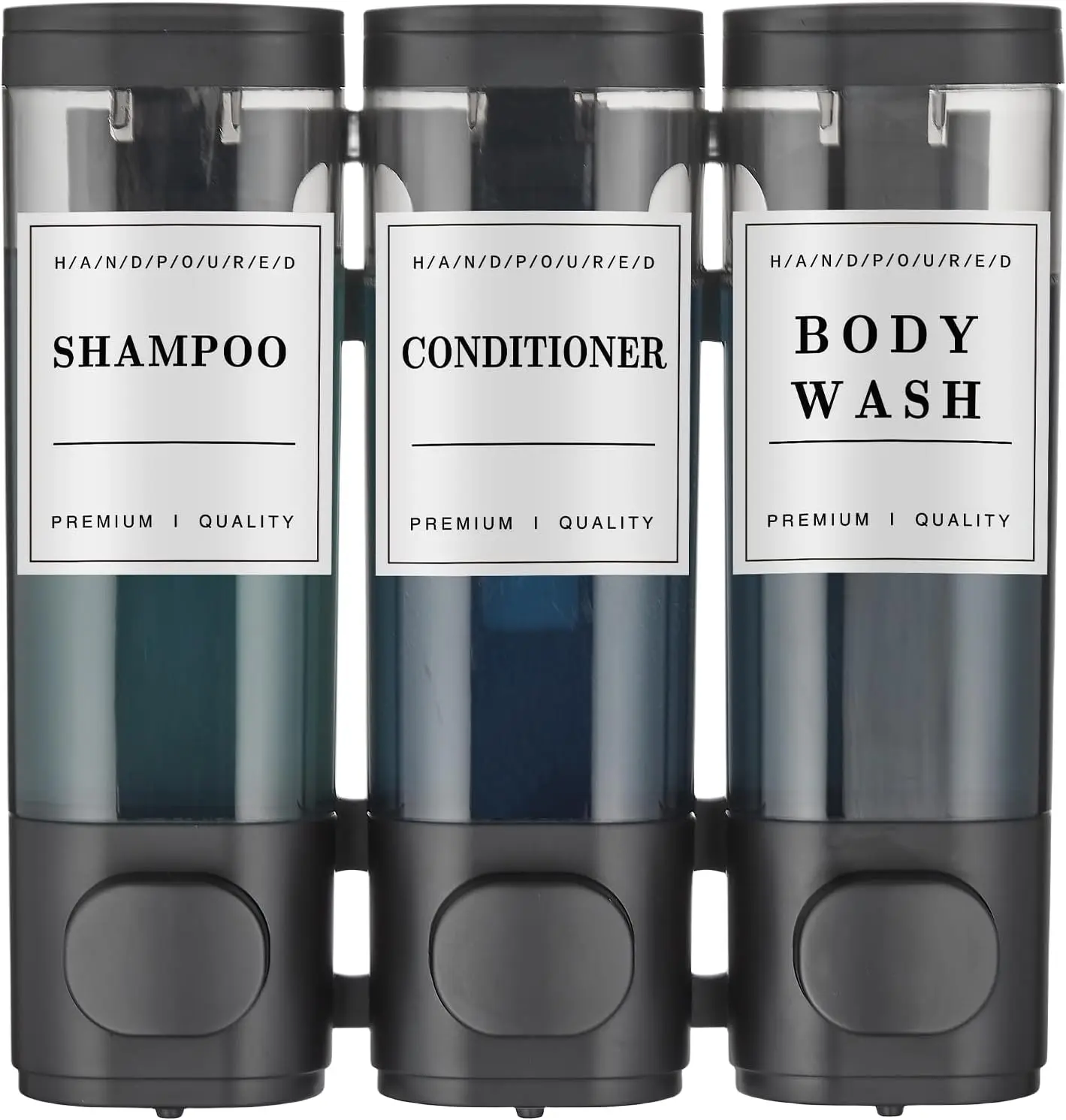 Shampoo and Conditioner Dispenser - 3 Chamber No-Drill Wall-Mounted Shower Dispenser for Bathroom, Hotel, and Kitchen - Black