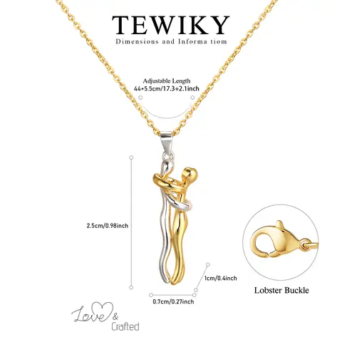 Tewiky 14K Gold Plated Neclace For Women Love Style Hug Couple Necklace for Him and Her Unisex Men Hugging Pendant Necklace Jewelry Valentine's Day Gifts for Women Wife Girlfriend i love