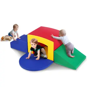 5-Sect Tunnel Soft Foam Climb & Crawl Play Equipment (GLB-002 Model, 5-Section), Pearl Cotton Build with Velcro Fasten, Bright Colors, Wide Entrance Indoor Toddler Maze Set with Stairs & Ramp, Easy-to-Clean for Preschoolers
