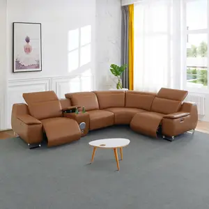 Orange Yellow Technical Fabric Living Room Intelligent Recliner 5-Piece Sofa Set, premium durable technical fabric, vibrant orange yellow tone, smart electric reclining function, ergonomic design, luxury 5-piece combo for modern home living room