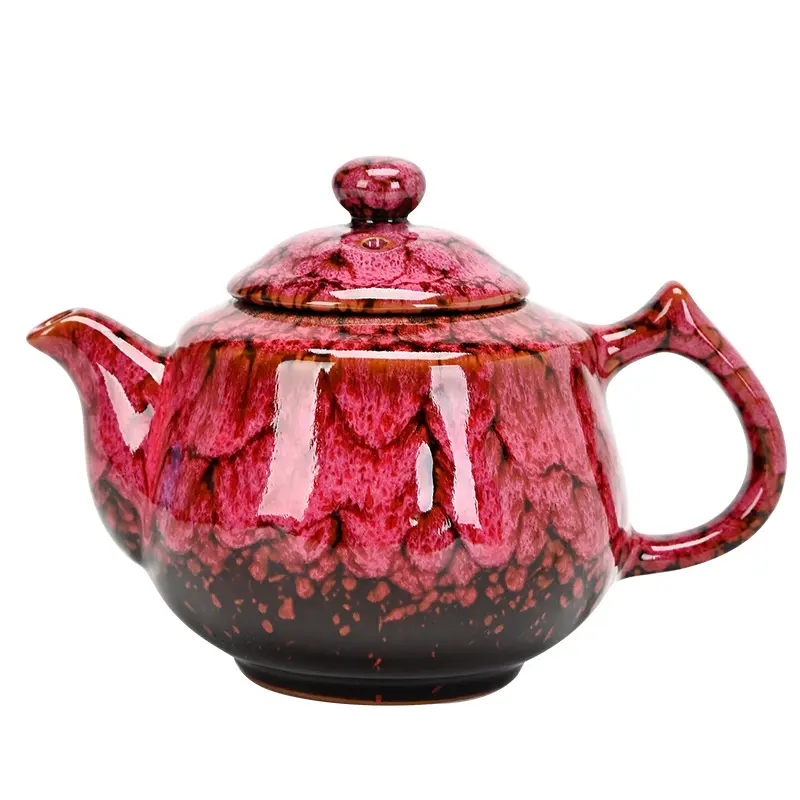 Rose Tea Pot Jianzhan Collectible Cultural Set - Kiln-Transformed Brushed Glaze Porcelain-Ceramic Multiple Pieces with Fair Cup, Filter Cup for Tea Drinking, Collectible Item, Tea Pot Sets, No