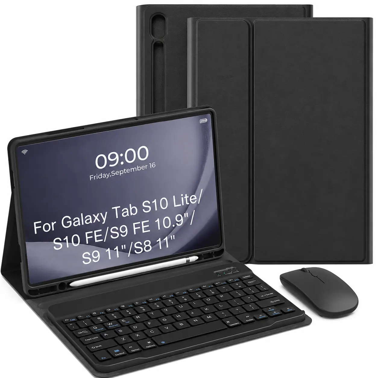 Keyboard Folio Case for Samsung Galaxy Tab S10 Lite/S10 FE/S9 FE 10.9-Inch, S9/S8 11-Inch, Includes Detachable Bluetooth Keyboard, Wireless Mouse & Stylus Pen, Adjustable Stand and S Pen Holder