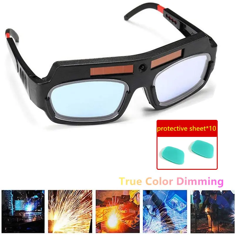 Welding goggles, 3/11 automatic brightness adjustment, true color lenses, 10 protective plates included. Solar Auto Darkening Goggles dark  mode  glasses Gold Darkening Welding Lens