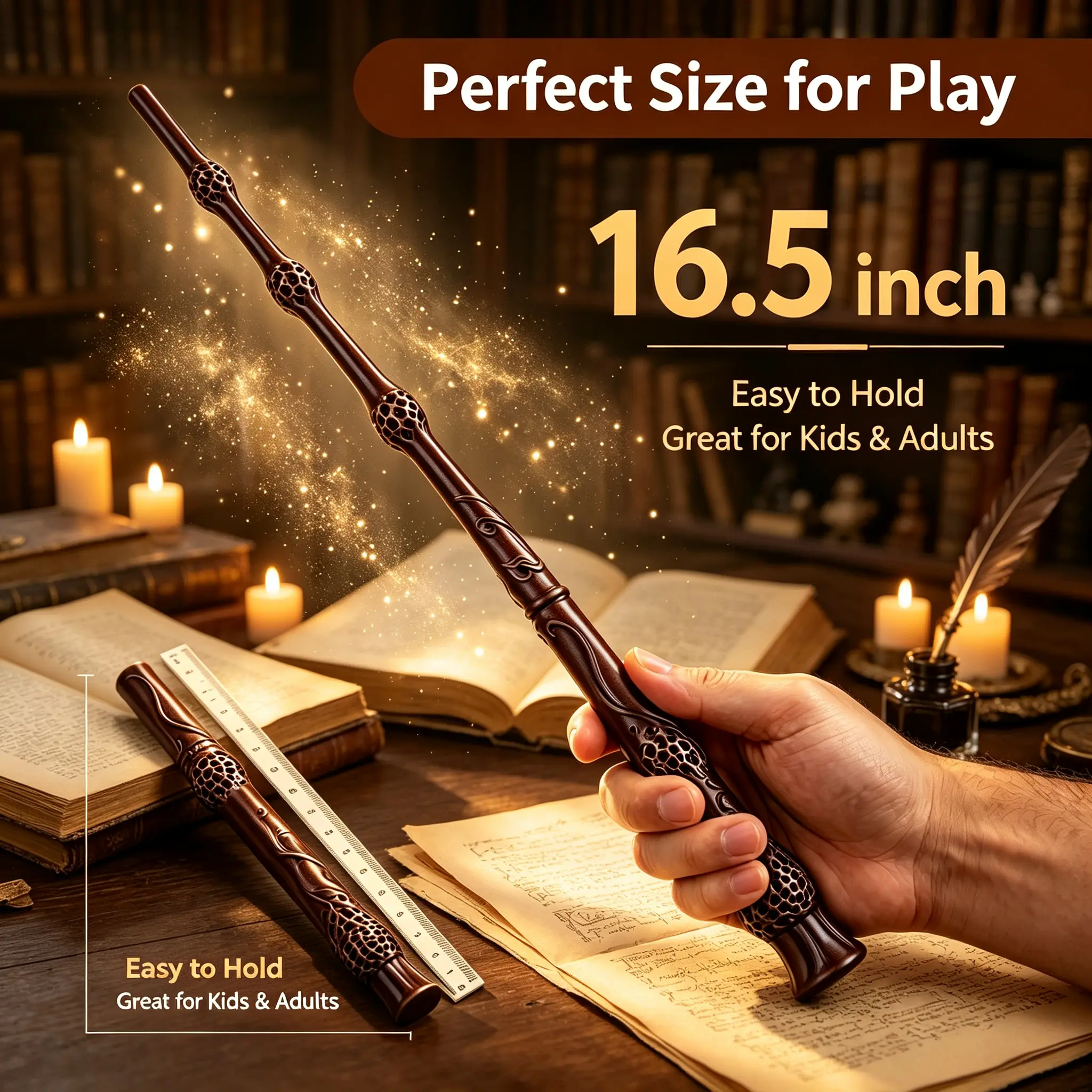 Wizard Magic Wand Cosplay Prop, Exquisite Detailed Resin Fantasy Roleplay Toy for Teens & Adults, Perfect for Halloween Costume Party, Cosplay Events, Hobby Collectibles, Home Decor Display & Themed Interactive Play