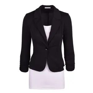 Auliné Collection Women's Casual Comfort Work Knit Blazer Jacket Womenswear Lightweight Comfortable Spandex Coats