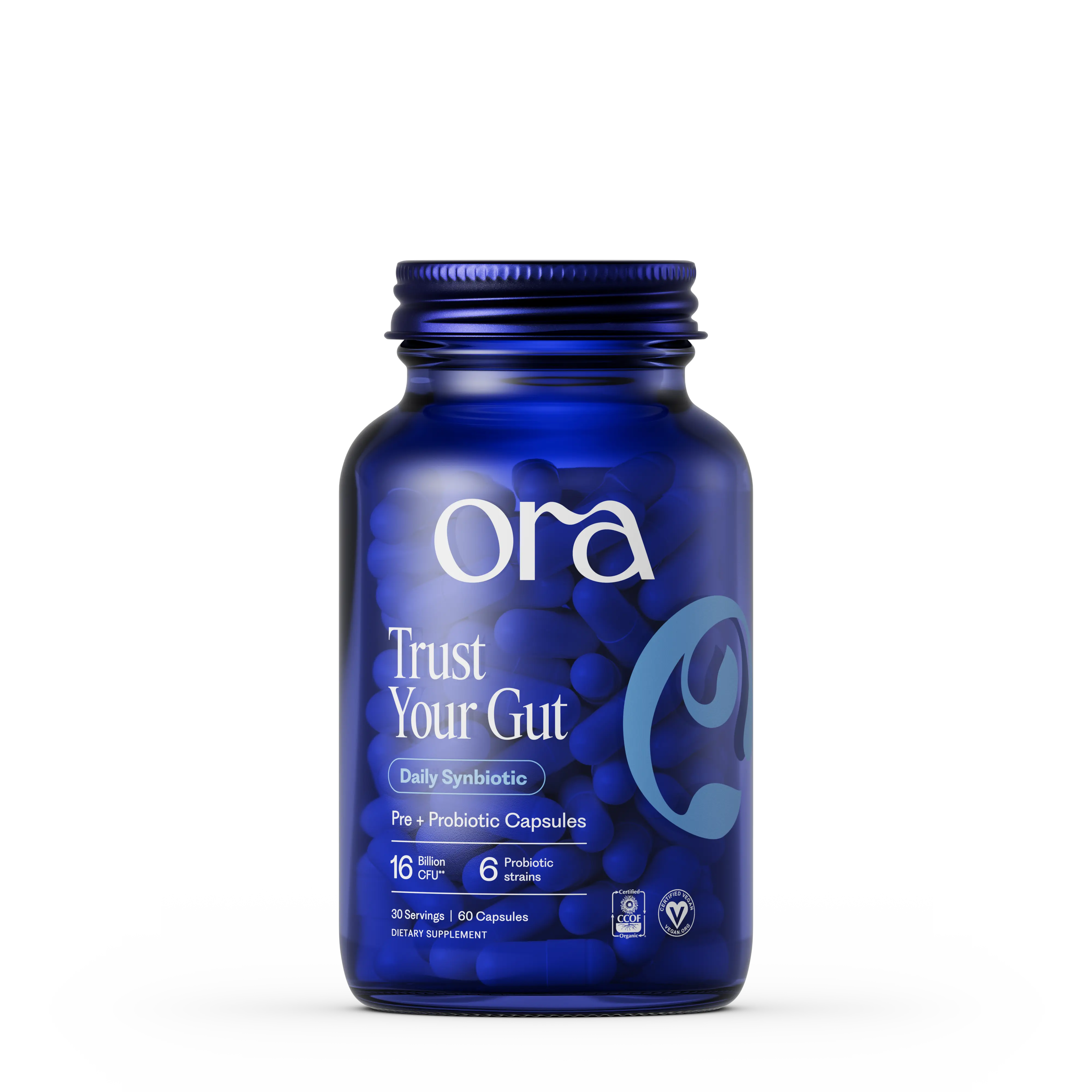 Pre + Probiotic Supplement for Bloating & Digestive Health by Ora Organic | 16 Billion CFU - Clinically-studied & Acid-resistant Probiotic Strains - Includes Organic Prebiotics - Non-GMO & Gluten-free - 60 Capsules
