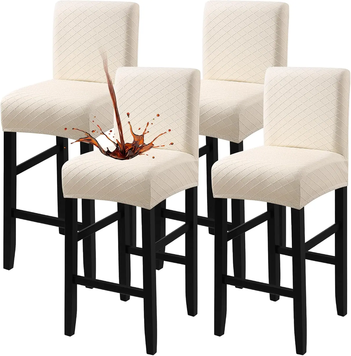 Fuloon Waterproof Bar Stool Covers 4 PCS, Stretch Chair Slipcover for Pub Tall Chair with Backs Counter Barstool Cover Removable Washable (Beige)