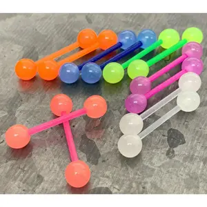6 PAIR Bulk Pack Glow in the Dark Balls Nipple Barbell Ring Shield 14g No Metal