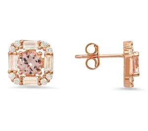 Rosetone Sterling Simulated Morganite Halo StudEarrings