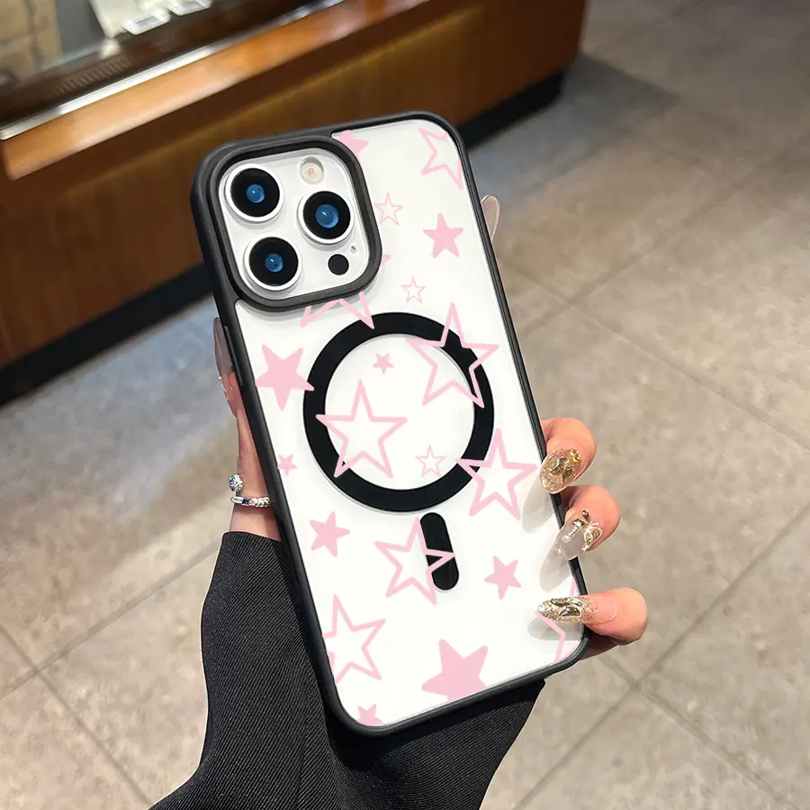 Minimal Stars Magnetic TPU Smartphone Case for iPhone - Drop-proof, Impact-Resistance Design, Handheld Cellphone Protective Cover for iPhone 16/15/14/13/12/11 Devices, Casing