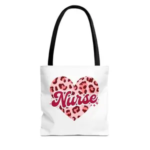 Nurse Love Tote Bag - Heart Design, Gifts for Nurses, Nursing School, Birthday, Eco-Friendly, Cute Tote, Nurse Appreciation, 100% Polyester, Lightweight, Spacious Compartment, Reinforced Handles, Boxed Corners