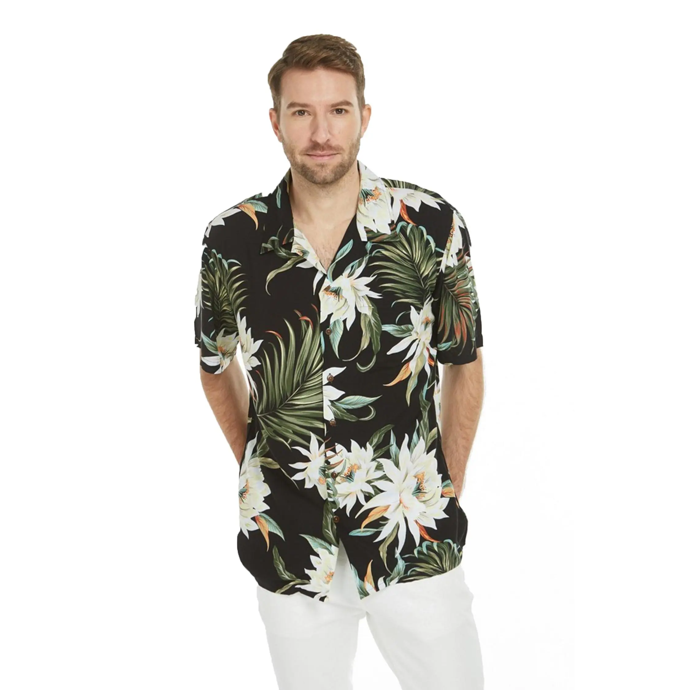 Men's Aloha Shirt Wispy Cereus Black
