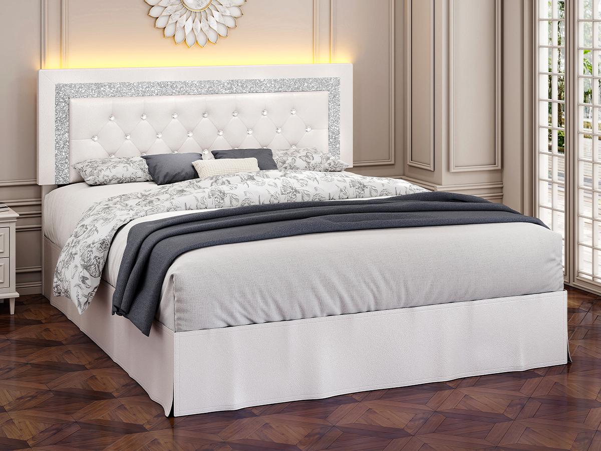 SIBEDS Diamond Upholstered Bed Frame with Adjustable Headboard, Modern Princess Style Platform Bed with LED Lights and Skirt, Crystal Button Tufted Foundation with Wooden Slats, Easy Assembly, Black/White/Grey