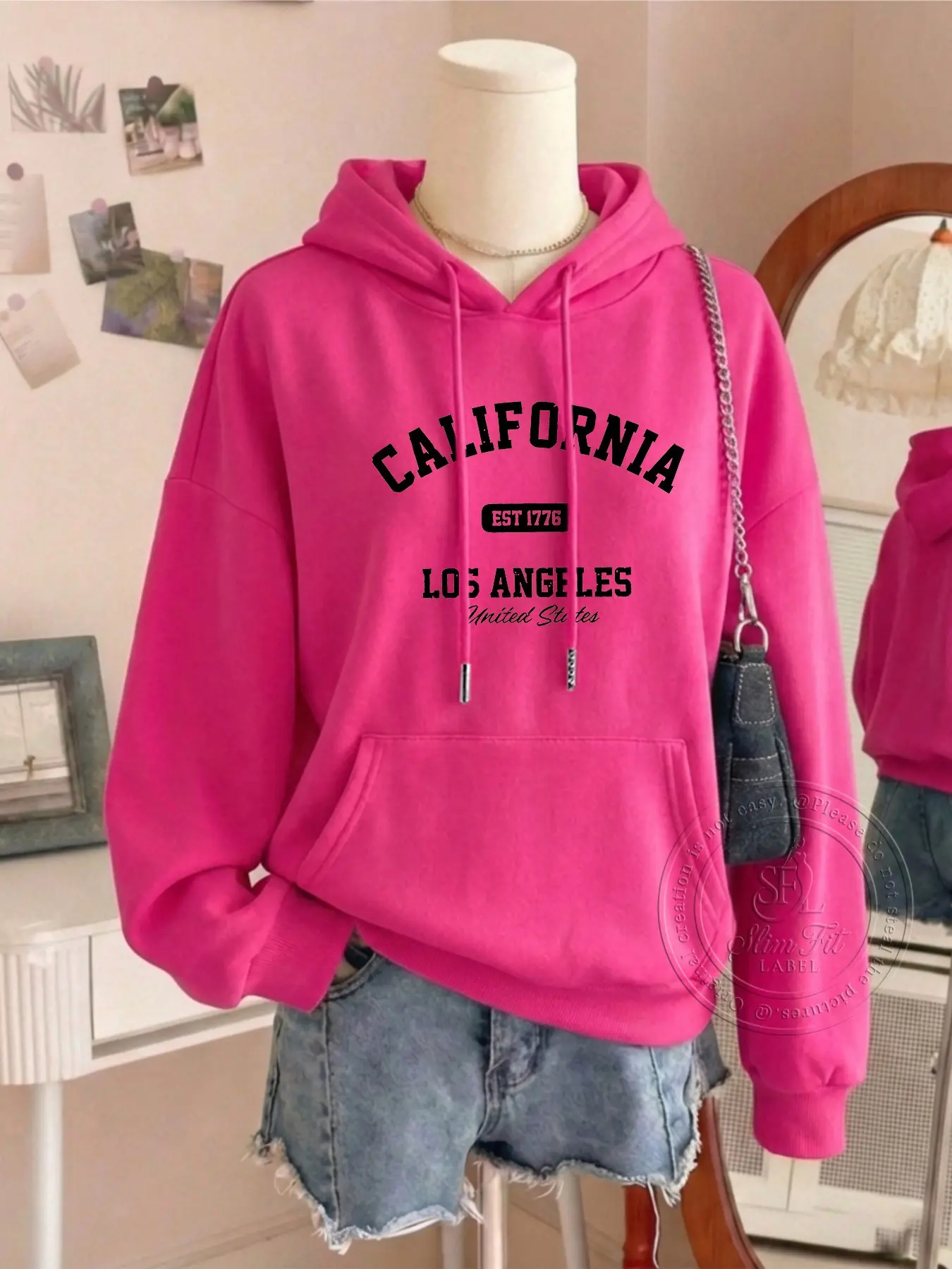 Women's Fashion Hoodie Fit California Est 1776 Los Angeles Print Graphics Kangaroo Pocket Everyday Casual Long Sleeve Printed Sweatshirt for Fall & Winter
