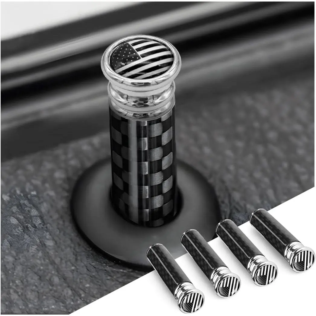 Car Door Lock Knobs 4 Pack - American Flag Carbon Fiber Door Lock Pin Cover, Universal for SUV, Truck, Van, Decorative Modification