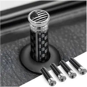 4PCS Car Door Lock Knobs, American Flag Carbon Fiber Door Lock Pin Cover, Decorative Modification Door Lock Bolt Pin Cover, Auto Accessories Universal for SUV, Truck, Van (Black Flag)