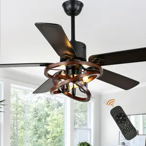 52" Farmhouse Retro Wood Grain Painting Ceiling Fan with Light Remote Control, Forest-inspired Fan Light for Home Decoration