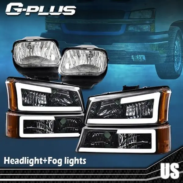 G-PLUS Car LED Headlight & Fog Light Kit - 2 Pcs 9006 LED Bulbs, 1 Pair ABS Fog Lights, Boosts Night Visibility, Fits 2003-2006 Chevy Silverado, Non-Cladding Model Avalanches Only