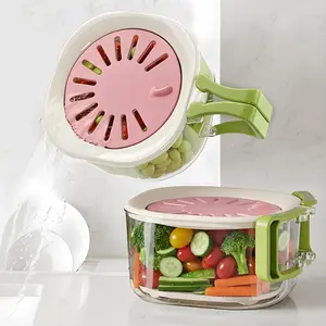 Fruit & Vegetable Washing Bowl with Strainer (2 Pack), Fridge Storage Container with Lid, Berry & Lettuce Keeper for Refrigerator Organization, Pink