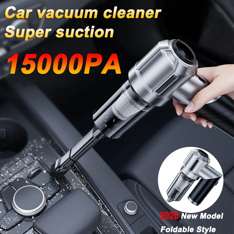 Foldable Car Vacuum Cleaner, 15000pa Super Suction, Compact Design, Ideal for Office, Home, Car, Carpet, Pet Hair, Floor Brush, Flexible Hose