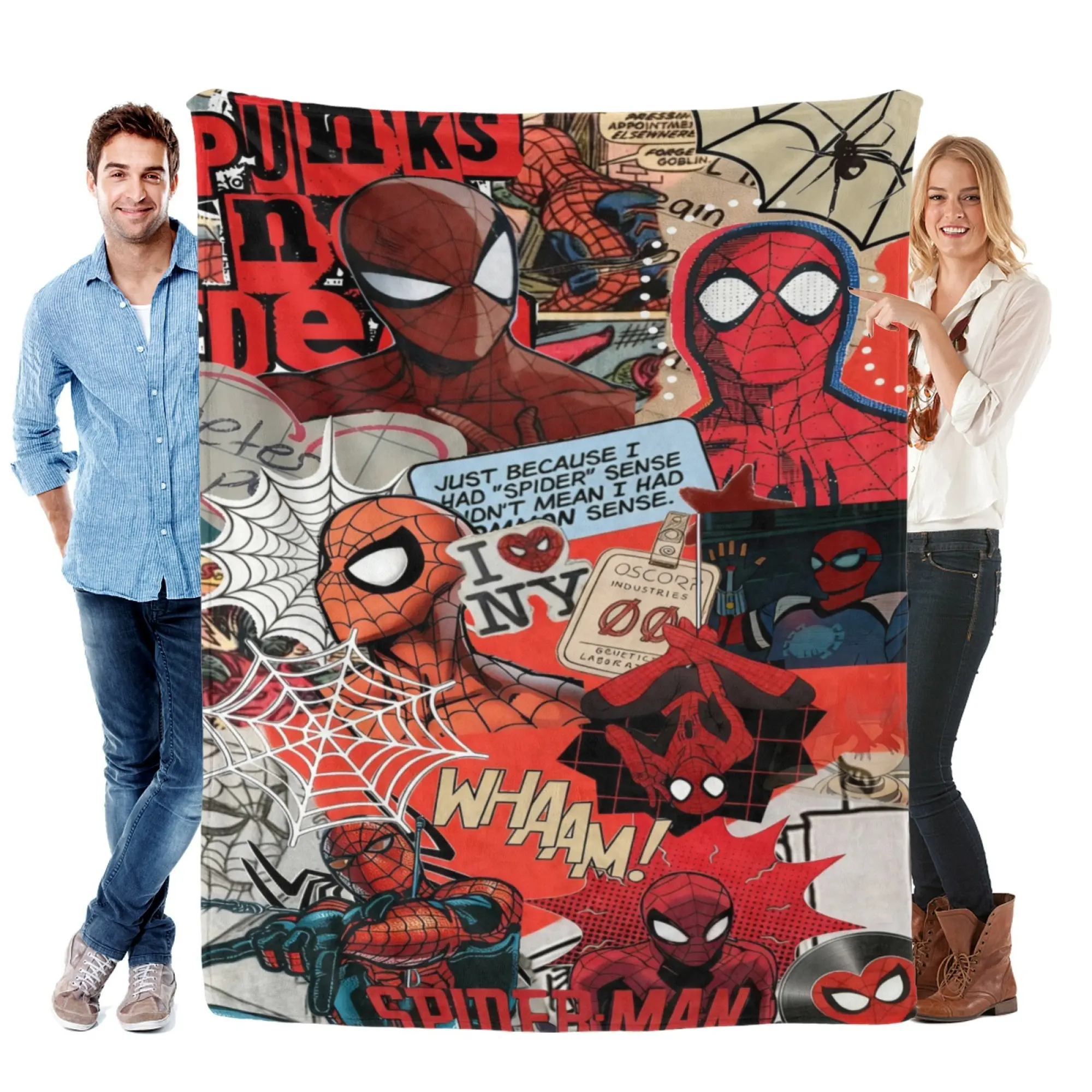 [SummerVibes] MARVEL CLASSIC Spider-Man Retro Comic Collage Soft Flannel Blanket, 2D Print Cozy Throw for Bed, Couch, Office Nap & Superhero Fans
