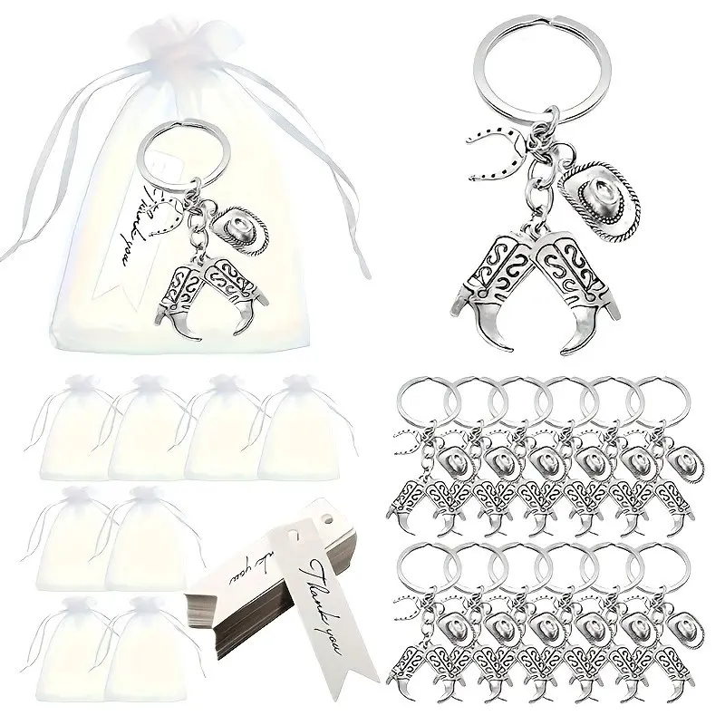 12set Western Cowgirl Style Keychains Set, Metal Keyrings with Hats and Boots Charms, Perfect for Parties and Gifts, Key Accessories