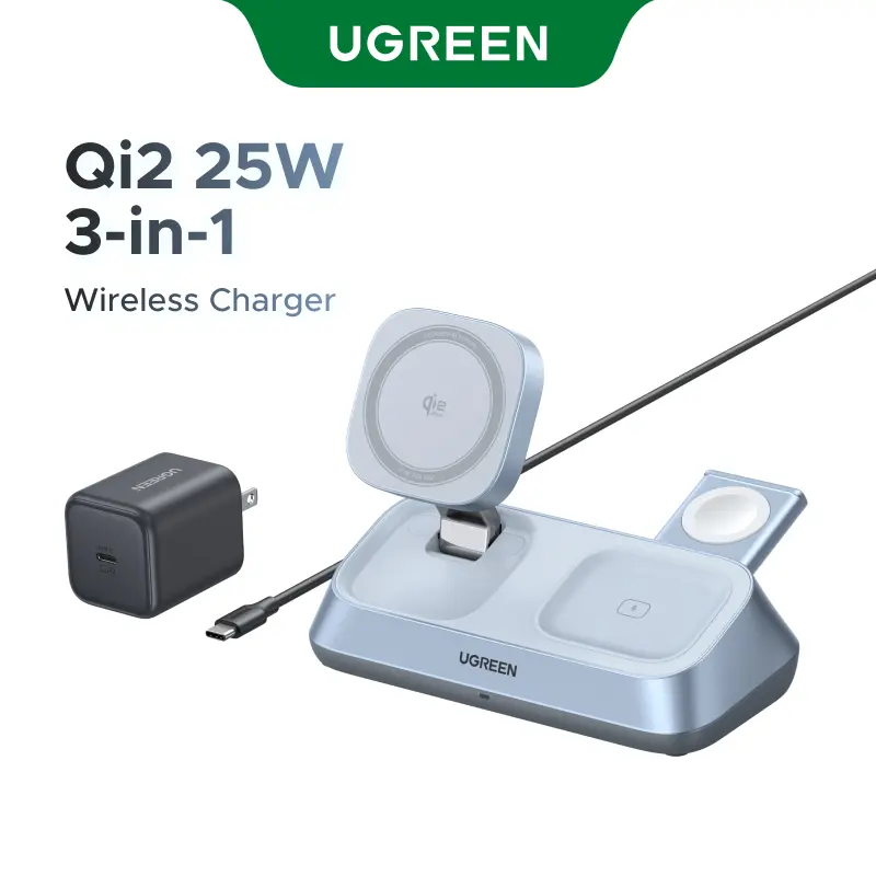 【LIVE ONLY】UGREEN 25W Qi2 Certified 3-in-1 Magflow Wireless Charging Stand, Magsafe Fast Wireless Charger for iPhone 17/16/15/14/13/12, AirPods and Apple Watch, Desk Stand with Adjustable Angle,TikTokShopBlackFriday ,TikTokShopHolidayHaul summerwins