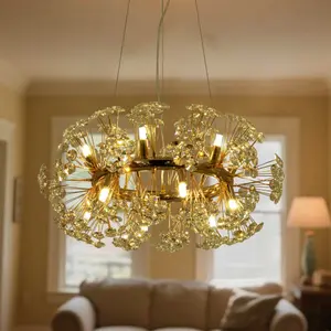 Ceiling Lighting - 23.6 inch Gold Dandelion Shape Crystal Chandelier - High Quality K9 Crystal / G9 Base / Wall Control / Adjustable Length