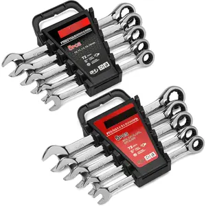 10 count Ratcheting Wrench Set SAE & Metric Ratchet Wrench Set with Rack Organizer,  CR-v Steel, 12 Point, 72 ,Box End and Open End Ratcheting Wrench Set,Metric 10-15mm&SAE 3/8''-5/8''