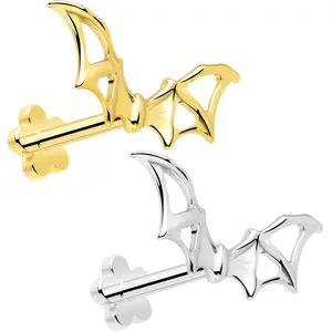 18G Soaring Bat Implant Titanium Reversible Threadless Flower Flat Back Earring