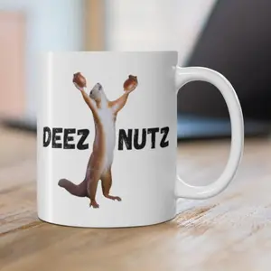 1pc FashionMosaic 11oz Funny "Deez Nuts" Squirrel Design Coffee Mug - White C-Handle Travel Mug for Coffee, Tea, Beer - Christmas, White Elephant Gift for Men, Women, Mom, Dad, Coffee Lover Gifts, Humorous Drinkware