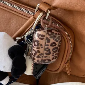 Fashion Leopard Pattern Earphone Case with Keychain, Earphone Protective Cover, Earphone Accessories Compatible with AirPods, Headset