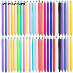 48pcs simple macaron colored plastic ballpoint pen for 50pcs cartoon pen sticker, multi-color press office writing pen