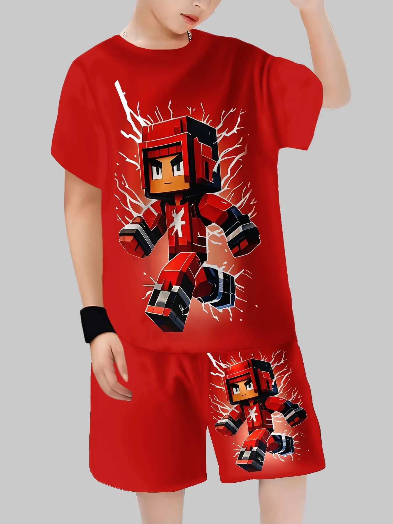 Boys' Geometric Pattern Short Sleeve Set, Casual Daily Wear, Comfortable Fabric, Perfect for School & Play, Stylish Kids, Clothes Kids