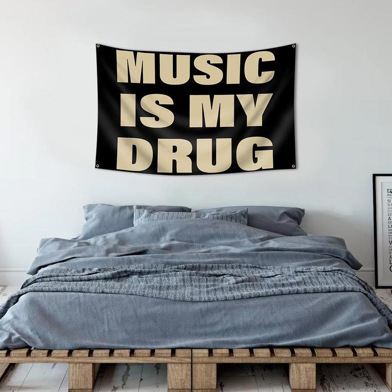 Music Is My Drug Flag, 3x5 Feet Outdoor Wall Banner, Dorm Room Decor, Decoration Items, Home Decoration Tapestry, Indoor Use, Suitable for Bedroom, Study Room
