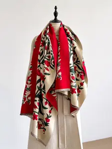 Women's Floral Print Shawl Scarf, Elegant Fashion Accessory for Outdoor Activities, Lightweight Comfortable Fall & Winter Wear, Casual Soft Scarf