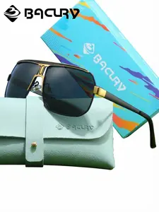 BACURY Men's Oversized Aviator Sunglasses, UV400 And Anti Glare, Black And Gold Frame, Polarized Lenses for Driving, Fishing And Outdoor Sports
