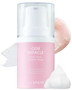 [THE SAEM] Gem Miracle Pink Pearl Bubble Mask - Korean Wash Off Mask with Oxygen Bubbles - Gentle Pore Cleanser, Bubble Mask for Radiant and Firm Skin - Collagen, Calamine, Hyaluronic Acid, 1.76oz.