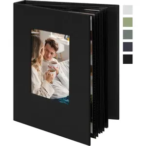 Small 4x6 Photo Album 24 Pockets Linen Cover with Front Window Portable Mini Picture Book for Travel Wedding Memories Organizer Black