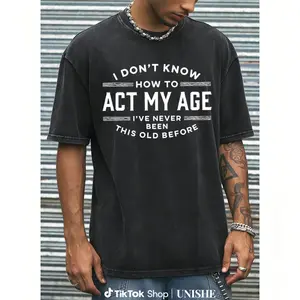 Vintage Black Graphic Tee for Men with Washed Look and Streetwear Style