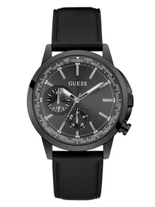 GUESS Male Black Leather Multifunction Watch