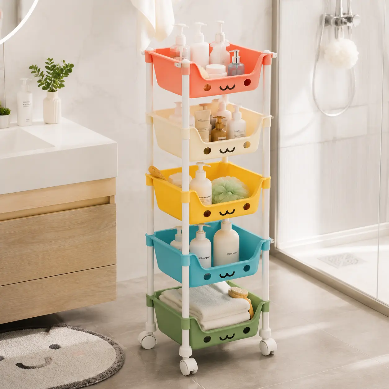 5-Tier Rolling Storage Cart｜Multi-Function Organizer Rack｜Space Saving Shelves for Bathroom, Kitchen, Bedroom & Home space-saving toilet rack