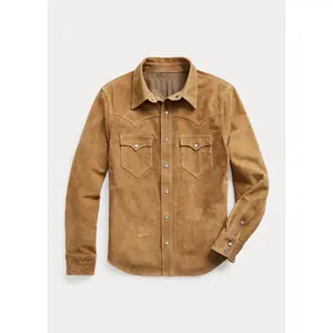 Men'S Classic Trucker Jacket Tan Brown Western Style Real Suede Leather Jacket