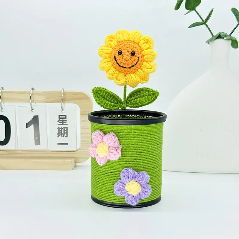 Yellow Smiling Sunflower Pen Holder