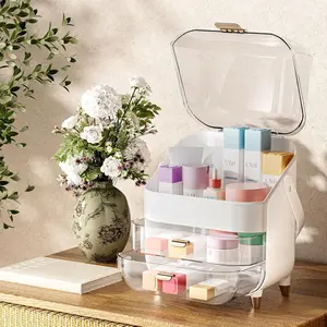 Makeup organizer for vanity skincare organizer with lid and drawers bathroom counter organizer perfume makeup storage large cosmetic display case for dresser bathroom countertop white