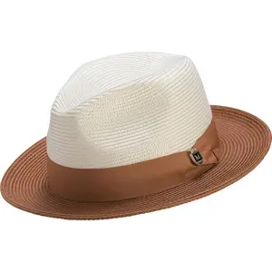 Caramel Two Tone Wide Brim Fedora Hat by Montique